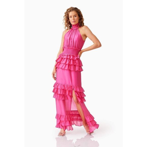 Elliatt Kalani Halter Maxi Dress in Pink Wedding/Vacation Dress Size S NWT - Picture 1 of 7
